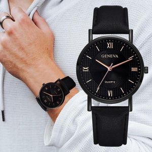 Wristwatches 2023 Geneva Watches Men's Watch Retro Design Leather Band Analog Quartz Mens Clock Relogio Masculino