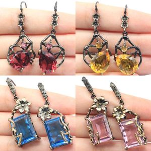 Dangle Earrings & Chandelier 49x18mm Neo-Gothic 15.1g Created Golden Citrine Kunzite London Blue Topaz Pink Tourmaline Emerald Ruby Silver