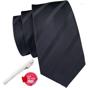 Bow Ties Hi-Tie Lüks İpek Moda Erkekler Kravat Siyah Noktalar Erkekler için Çizgili İş Düğün Kuffllinks Set 8.5cm SN-3085