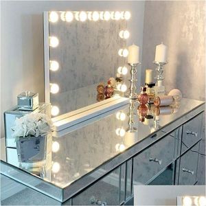 Kompakte Spiegel gro￟er Waschtisch -Make -up -Spiegel mit Lichtern Hollywood beleuchtet 15 Stcs Dimmbare LED -BBS f￼r Ankleidezimmer Tabletop Drop del DHSEP