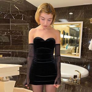Casual Dresses Zoctuo Elegant Sexy Party Beach Birthday Black Strapless Dress Women Simple Slim Removable Mesh Sleeves Female