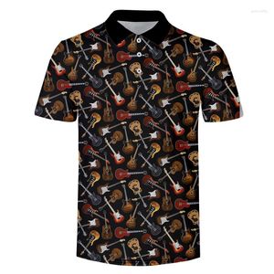 Erkek Polos Gitar Kapalı 3D Baskılı Polo Gömlek Erkekler Homme Moda Camisas Street Giyim Sıradan Hombres Harajuku Serin Kısa Kollu Ropa