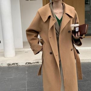 Women's Down 2023 Trendy Brown Grey Ladies Long Real Woolen Cashmere Coats Outerwear Wholesale