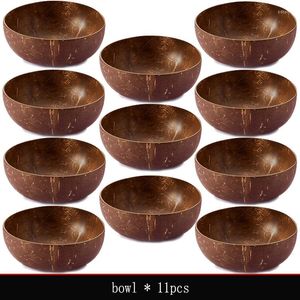 Miski 1-12PCS naturalny zestaw mis kokosowych dekoracja ręcznie robiona zastawa stołowa drewniana łyżka łyżka sałatka owocowa 12-15 cm