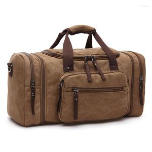 Duffel Bags Men Travel Bag de lona Multifuncional Couro Transporte na bagagem