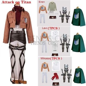 Attack on Titan Cosplay Set - Eren, Levi, Hange - Unisex Shirt, Pants, Cape, Scarf & Wig