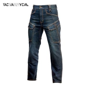 Mäns jeans Autumn Men Pants Militär taktisk jeans manlig flera fickor last pant casual rak dimem jeans byxor plus size s-4xl 230111