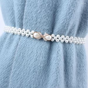 Belts Elegant Ladies Women Stretch Elastic Waist Seal Thin Chain Belt Pearl Rhinstone For Dresses Skirt Girdles Gifts Corset Strap