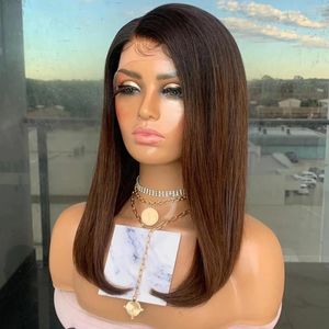 Ombre Brown Human Hair 13x6 Lace Front Wig With Baby Straight 360 Frontal Wigs Remy Headband Silk Top Full U Part