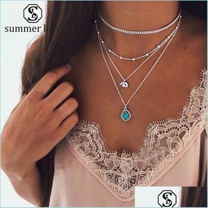 Collane con ciondolo New Bohemian Fashion Elephant Mtilayer Collana per le donne Perline fatte a mano Vintage Sier Chain Party Jewelry Drop Del Dhwfv