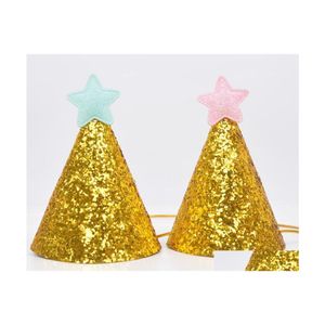 Chap￩us de festa chap￩u de anivers￡rio de glitter dourado com decora￧￣o de ch￡ de beb￪ em estrela PAPAT PO APS DRESA DOURS Home Garden Festive Supplies Dhljx