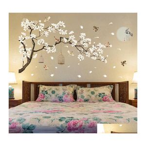 Adesivi Murali 187X128Cm Grandi Dimensioni Albero Uccelli Fiore Home Decor Sfondi Per Soggiorno Camera Da Letto Fai Da Te Camere Decorazione Drop Delivery G Dh3Ng