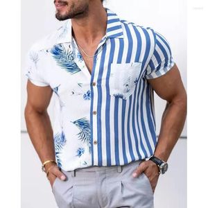 メンズカジュアルシャツメンズシャツの男性服印刷特大の半袖ブラウスカーディガンボタンアップラグジュアリーマンドレス卸売