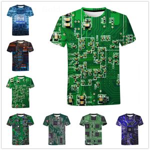 Herr t-shirts kretskort 3d tryckt t-shirt män sommar kreativ avslappnad elektronisk chip kort ärm harajuku streetwear lös t-shirt topp 230111