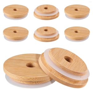 Storage Bottles Lids Jar Mason Straw Lid With Glass Hole Can Mouth Wide Beer Wooden Bottle Canning Bamboo For Caps Cup Covers Sealing Cover