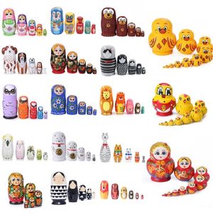 Bambole 1 Set Legno Bambole Russe di Nidificazione Bambole Matrioska Babushka Mano Dipinta Orso Poupee Russe per Regali per Bambini Bambola Artigianale Decorazioni per la Casa 230111