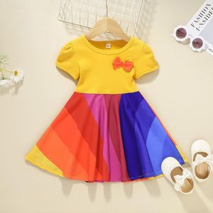 Girl Dresses Girl's Tulle klänning Stitching Color Dress Ribbed Princess Kid Infant Toddler Girls Size 9 Födelsedag för 6 år gammal Girlgirl's