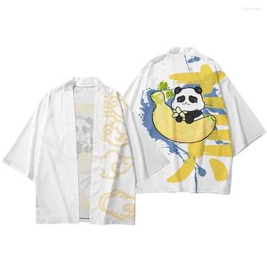 Etnik Giyim Karikatür Banana Panda Baskılı Beyaz Japon Kimono Street Giyim Harajuku Haori Erkek Kadınlar Hırka Cosplay Gömlek Yukata