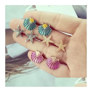 Stud Europe Fashion Jewelry Womens Earrings 4Pairs/Set Stars Shell Patern Mönster Drop Delivery Dhoef