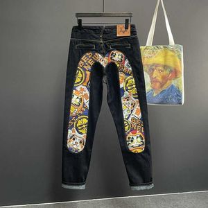 M Luxury Fashion Designer Jeans Men's Jeans Straight Pants Evisue Jeans Man Skeleton Embroidery Mopping Trousers Streetwear Denim Clothi 2752