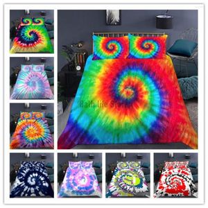 Conjuntos de cama Tie Dye Art 3D Conjunto impresso de luxo Fronha de tampa de edredão para adolescentes adolescentes têxteis domésticos simples