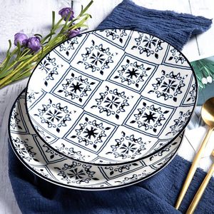 Plates 10-inches Japanese Ceramic Western Pasta Plate Blue And White Porcelain Round Fruit Salad Dessert Breakfast Tableware