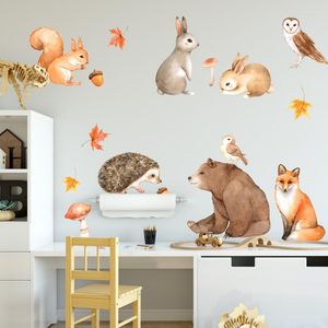 Adesivos de parede animais de desenho animado da floresta para crianças quarto de infância de infância de bebê interior decalque escolar decalque