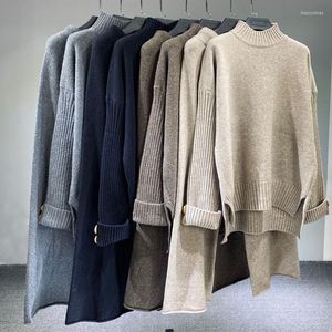 Camisolas femininas 2023 Cashmere Blend Sweater Sweater Retes elásticos calças de perna larga para mulheres Conjunto de peças 2 peças