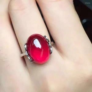 Cluster Rings Fashion Retro Temperament 925 Silver Simulation Natural Red Garnet Adjustable Ring Green Chalcedony For Women Hand Jewelry