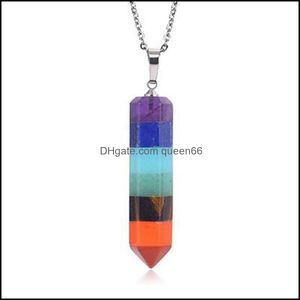 Colares de pingentes sete chakra dowsing pendum arco -íris colar de energia com 18 polegadas de aço inoxidável para meditação de ioga dhoid