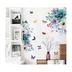 Adesivos de parede flores pintados de borboleta sala de estar no quarto decalques decalques remov￭veis decora￧￣o de casa rom￢ntica entrega de garde dhgdd