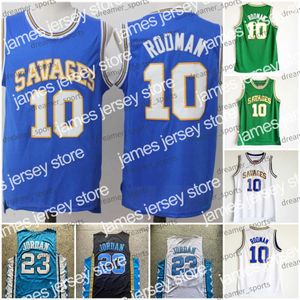 Koszykówka uczelni nosi Oklahoma Savages 10 Dennis Rodman Basketball Jersey Północna Karolina Tar Heels 23 Niebieskie białe męskie koszulki college'u