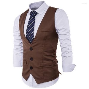 Gilet da uomo SHUJIN Gilet slim da uomo Fila singola Tre bottoni Revers Tinta unita Gentleman Male FF