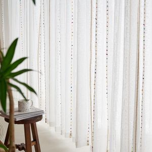 Curtain BILEEHOME Embroidered Half-Window Striped Sheer Curtains For Living Room Kitchen Tulle Window Treatment Drapes Panel