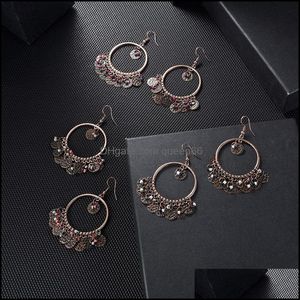 Dangle Chandelier Vintage Round Beads Metal Tassel Earrings For Women Ethnic Antique Copper Bohemian Handmade Long Drop Jewelry Del Otvh7