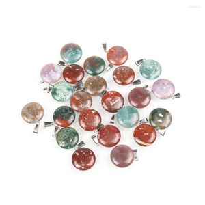 Pendant Necklaces 12 PCS Natural Stone Round Pendants Opal/Malachite Charms For Jewelry Making DIY Accessories Size:30 20 Mm