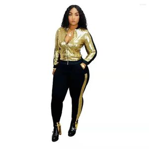 Women's Two Piece Pants Europe And The United States Autumn Winter Fashion Sexy Sequins Casual Set