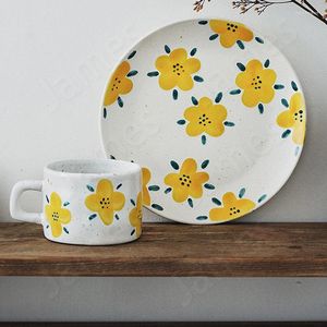 Plates Korean Style Dinner Plate Creative Hand-painted Cup Small Fresh Mug Fruit Vegetable Salad Dinners Ceramic Coffee Cups