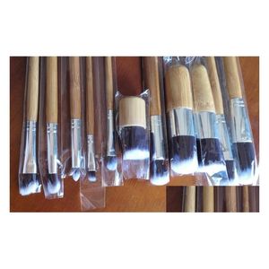 Escovas de maquiagem cair 11pcs ferramentas de cosméticos de bambu natura