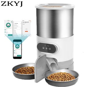 Dog Bowls Feeders 4 5L WIFI Automatic Pet Feeder Smart Cat and Food Dispenser Feeding Timer Stainless Steel Bowl Dry Feeder 230111