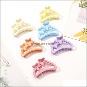 Clamps Frosted Sweet Color Double Flower Shape Hair Women Hollow Out Arc Geometric Plastic Hairpins European Female Bath Ponytail Sc Dhyef