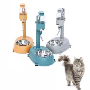 Dog Bowls Feeders Anti-tip Bowl With Drinking Water Bottle Plastic Automatic Dispenser Feeder Hanging Kettle Cat Food Container Pet Supplies 230111