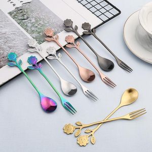 Dinnerware Sets 4Pcs/Set Stainless Steel Coffee Spoons Sunflower Fruit Forks Creative Smile Tableware Set Gift Box Gold Kitchen Accessories