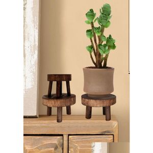 Planters POTS Solid Wood Round Bench Flower Pot Holder Plant and Succent Base Display Stand Stool Home Garden Patio Shelf Drop Del Dhal9