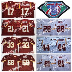 Футбольные майки Mitchell and Ness Throwback 75th Anniversary Football 17 Doug Williams Jersey Vintage 44 John Riggins 28 Darrell Green 21 Sean Taylor 71