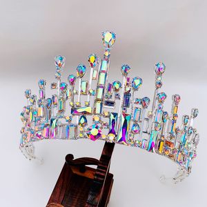 Bröllopshår smycken lyxig brud tiaras krona barock full ab crystal diadem för brud pannband klädtillbehör 230112