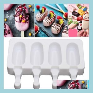 Ice Cream Tools 4 Cell Mold Food Grade Sile Frozen Juice Popsicle Maker Diy Lolly Mod With Wood Sticks Drop Delivery Home Garden Kit Dhflp