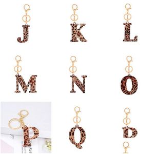 Keychains Lanyards Leopard Print Az Initial Acetate Pendant Key Chain Ring Cute Car Alphabet Resin Keyring Holder Charm Bag Couple Dhkdm