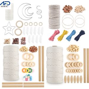 Tecido e costura do kit de cordão de algodão Diy Macrame TwistedStringCottoncord com anel de madeira para a parede de tapeçaria pendurada cabide 230111