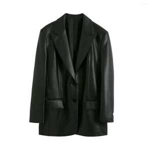 Women's Leather Chic Black Faux Soft Jacket Coat Women Casual Turn-down Collar Single Breasted Pu Blazer 2023 Fashion Winter Outerwear